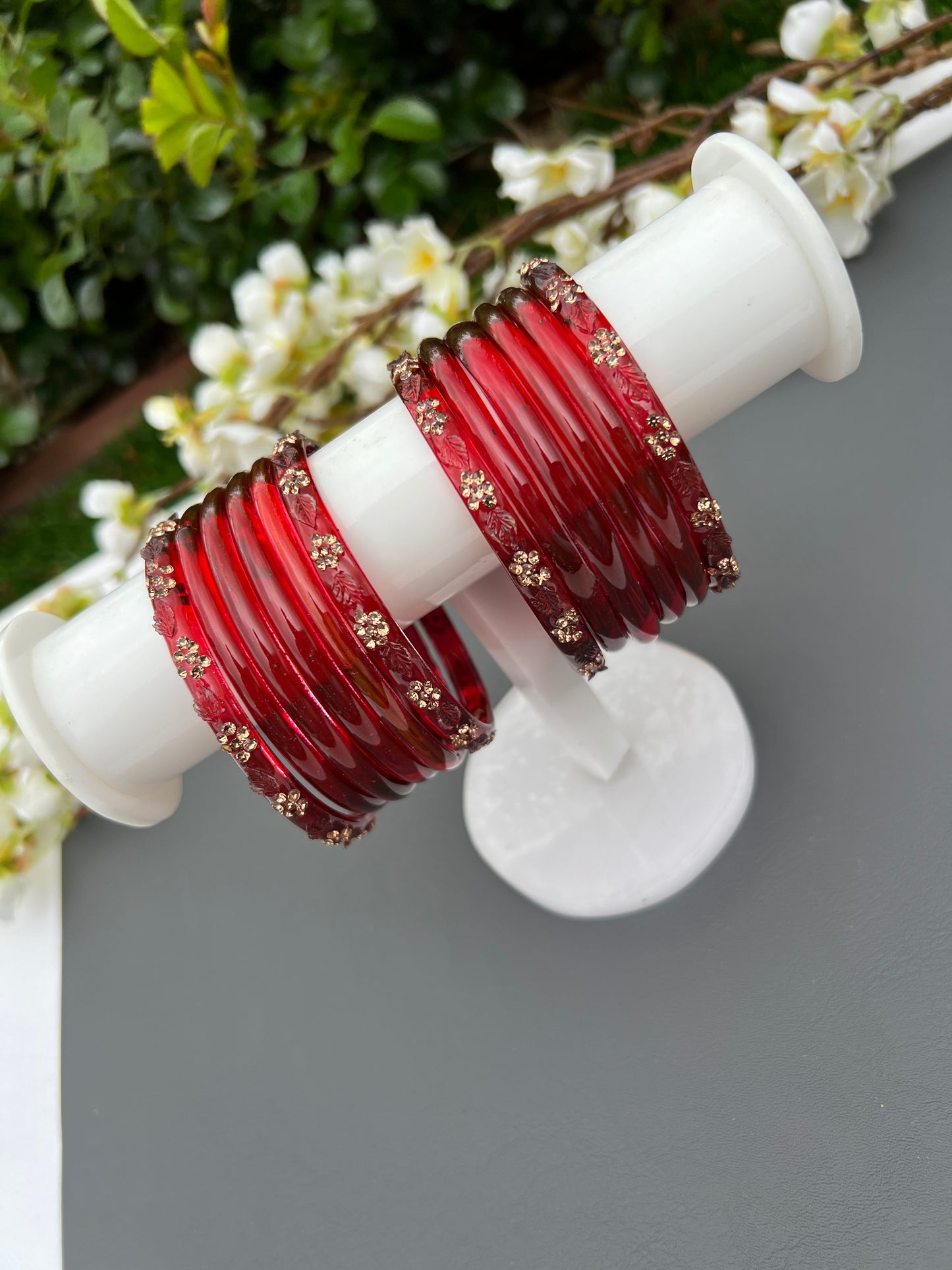 Maroon glass bangles set(stack)