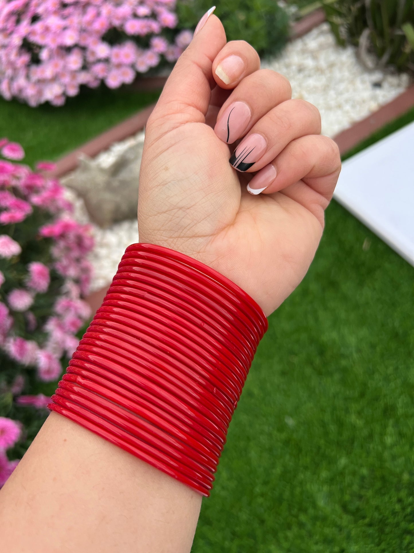 Red glass plain bangles set ( stack)