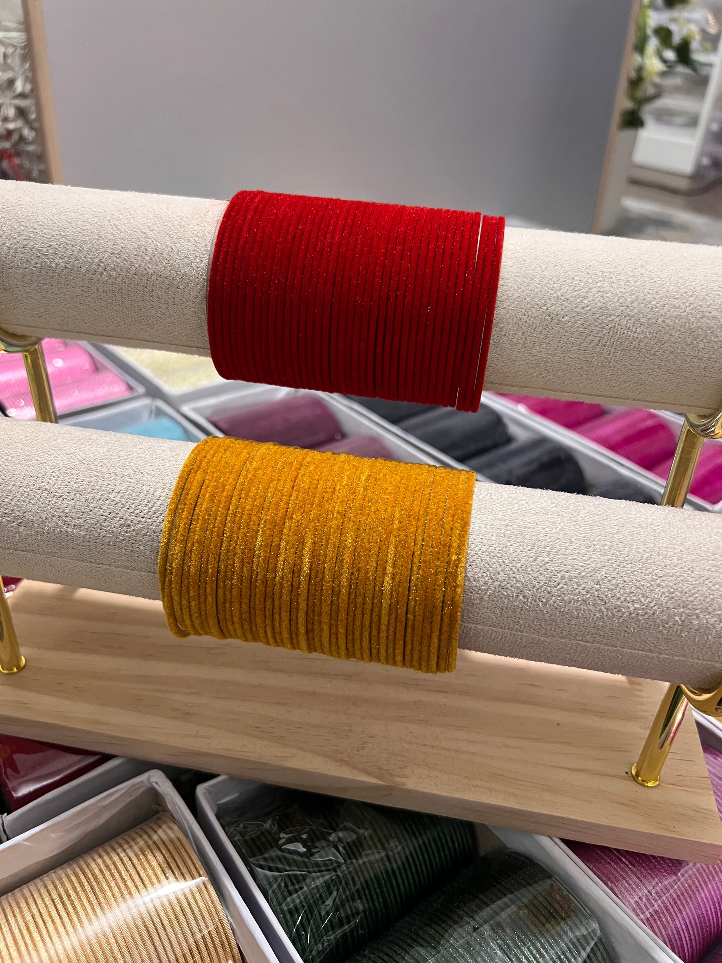 Mustard velvet bangles