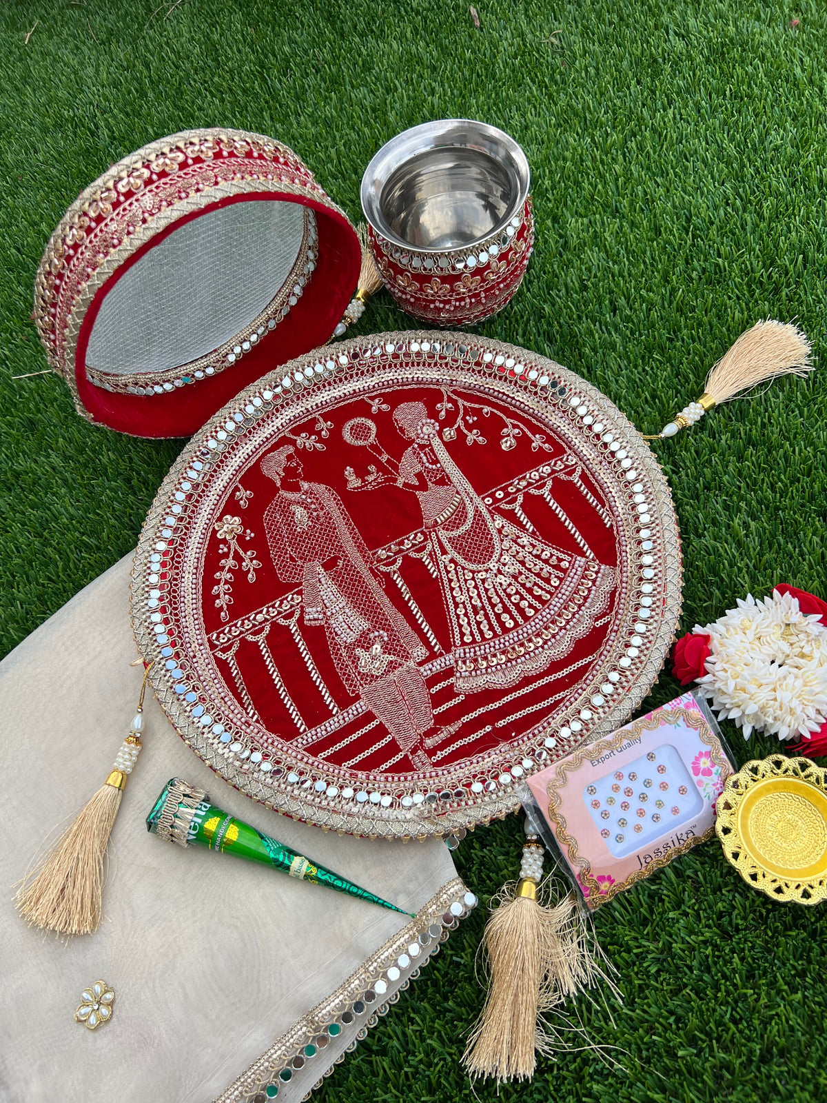 Royal Embroidered Karwa Chauth Thali Set