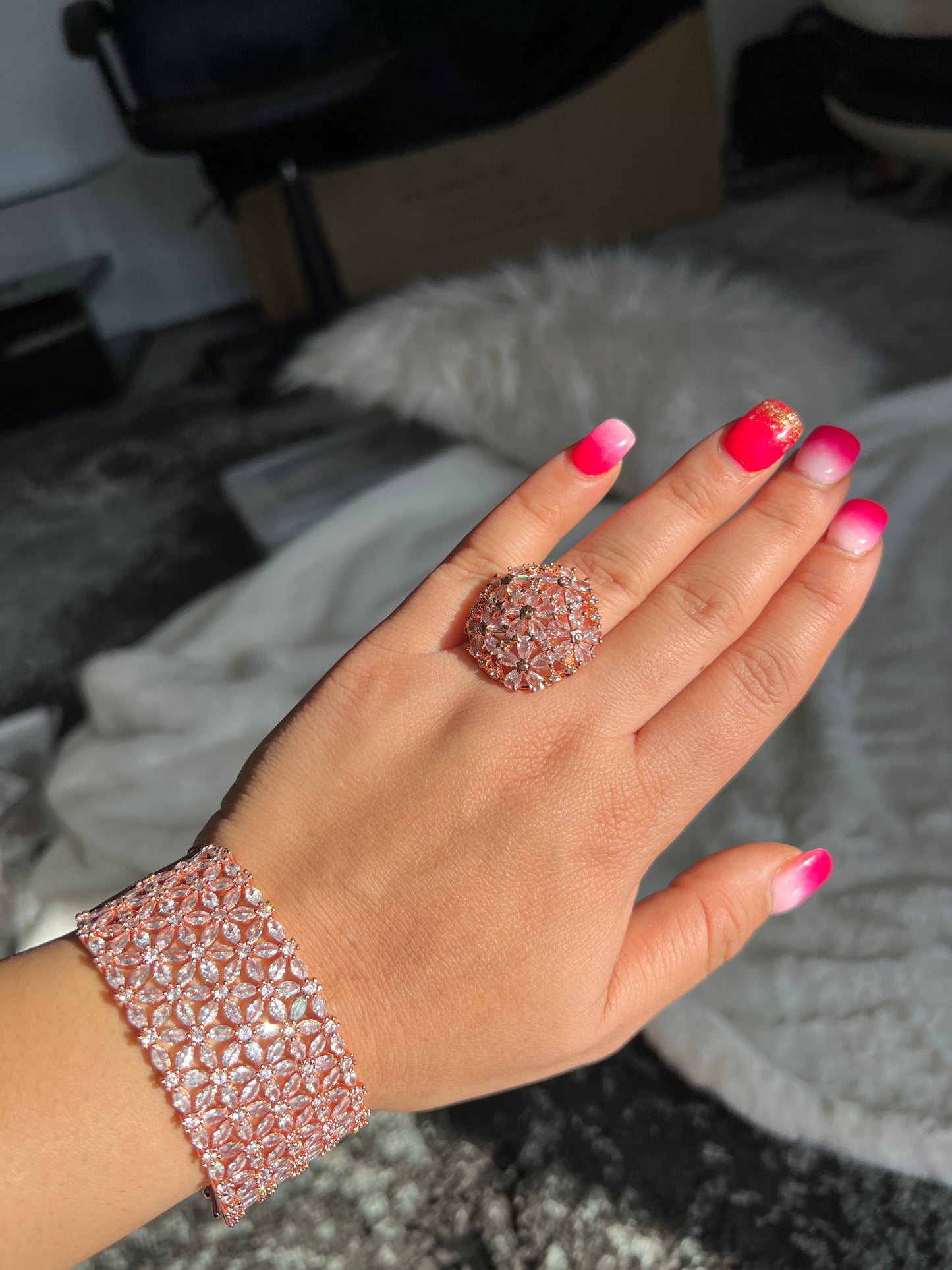 Ad rose gold bracelet & ring combo