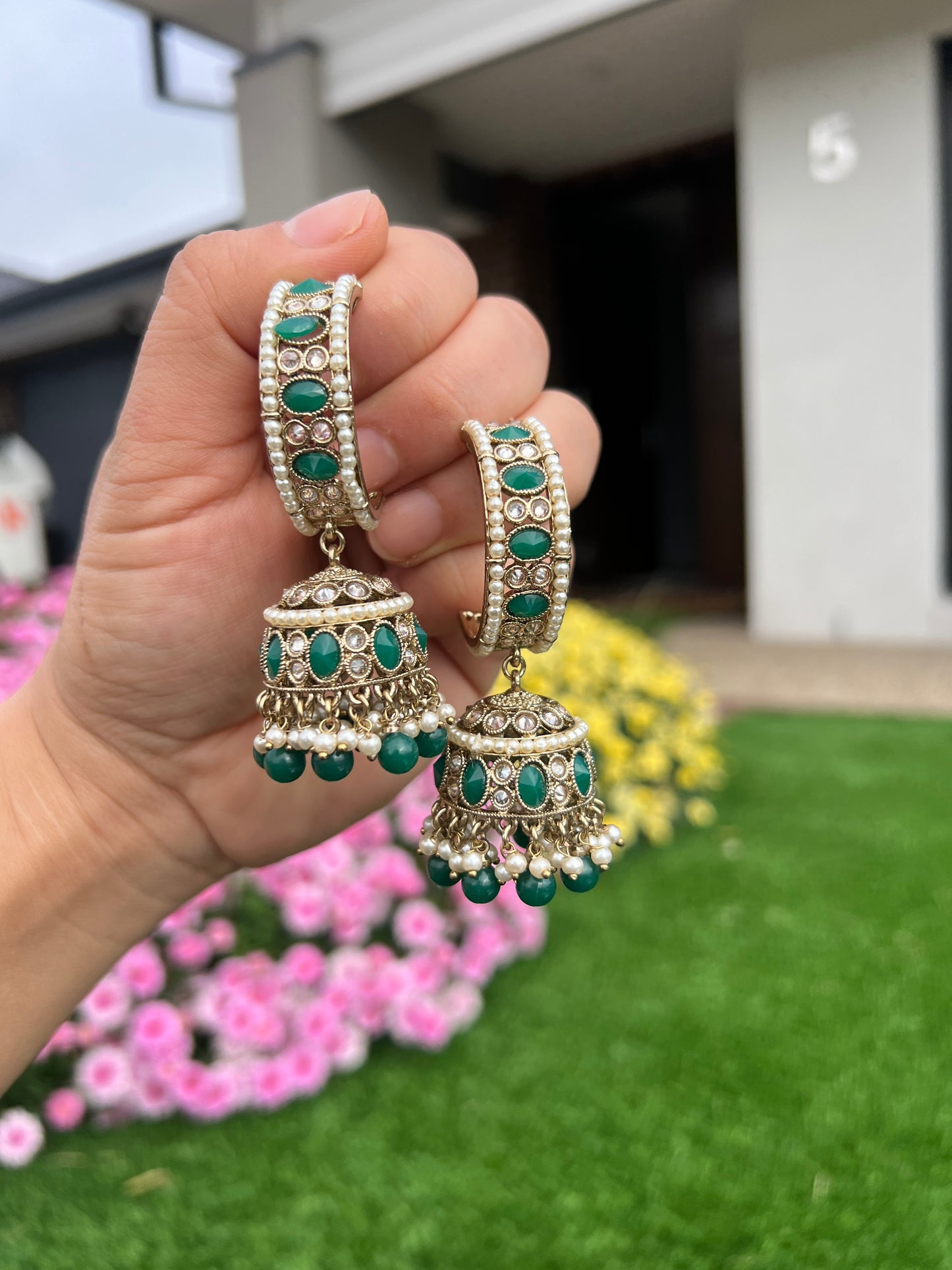 Green polki earrings