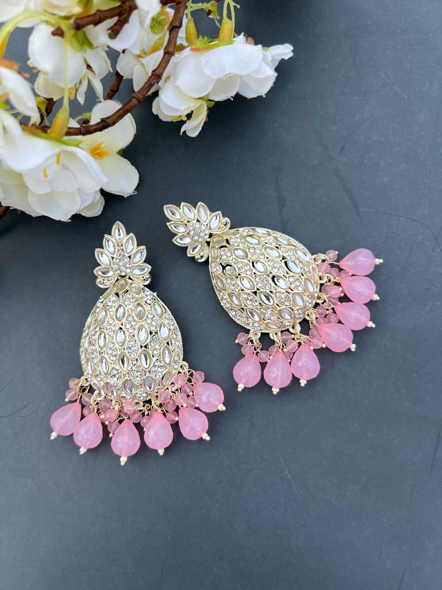 Pink kundan earrings