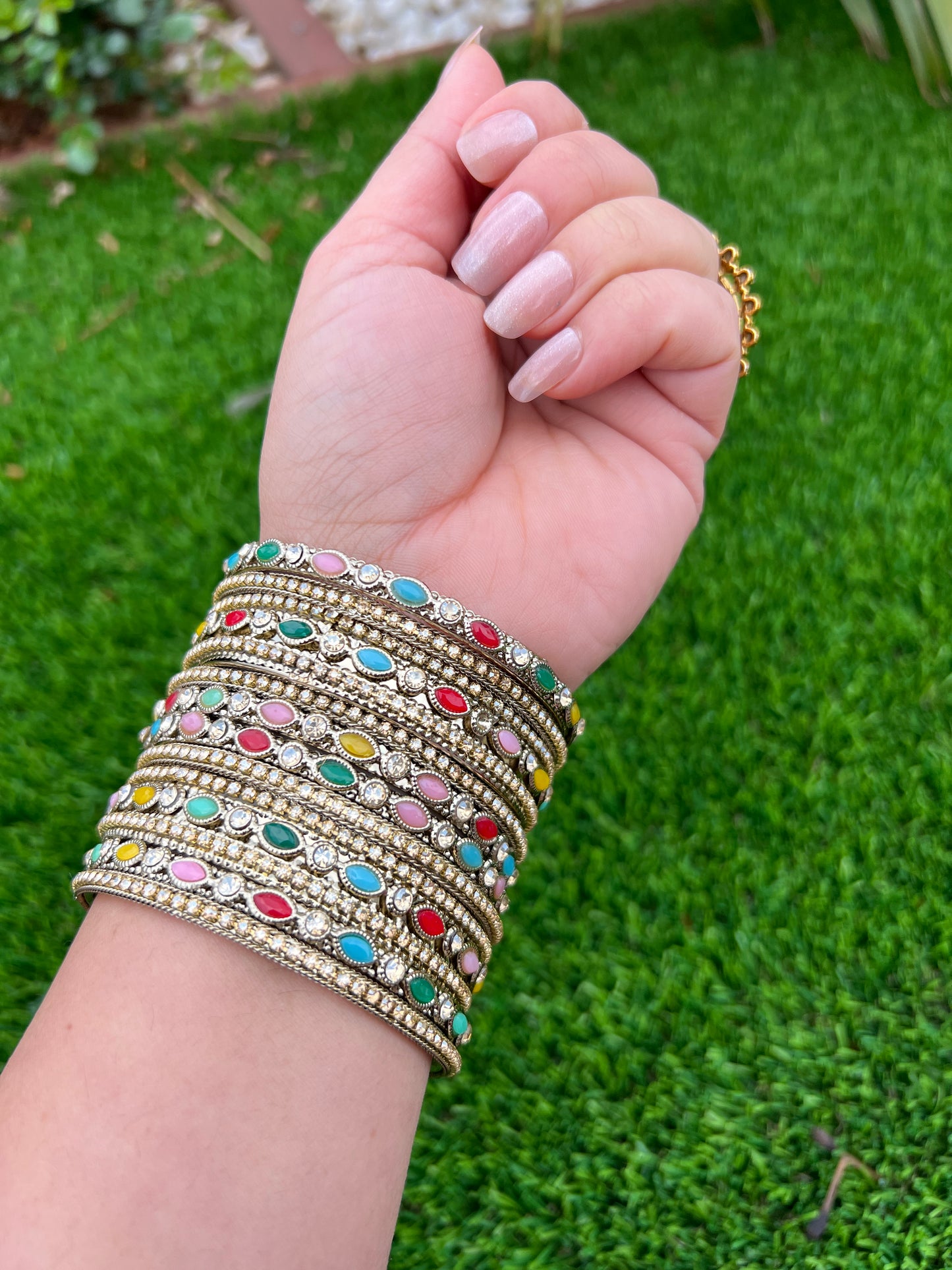 Multicoloured polki bangles