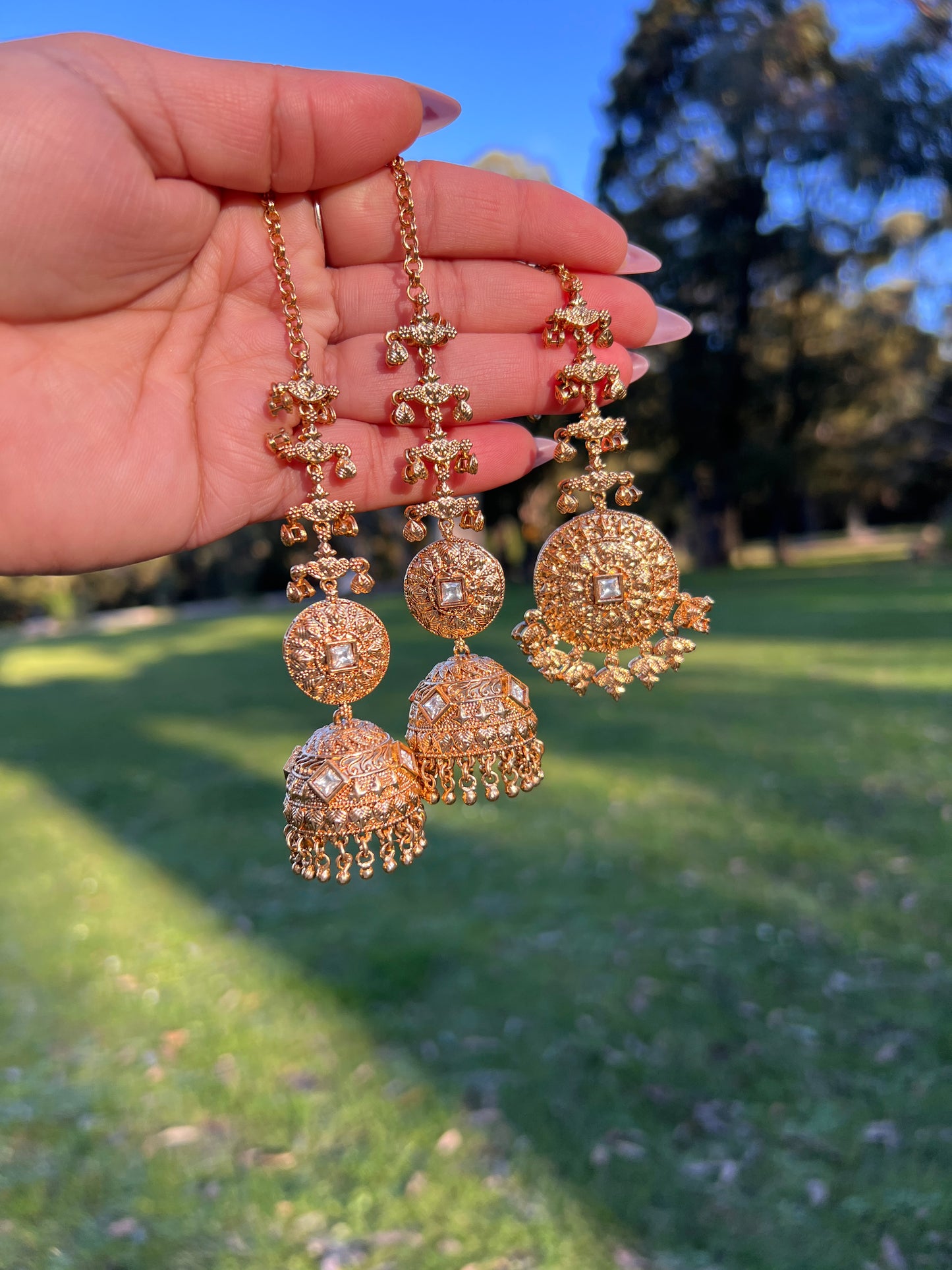 Soohi gold plated sahara jhumki tikka set