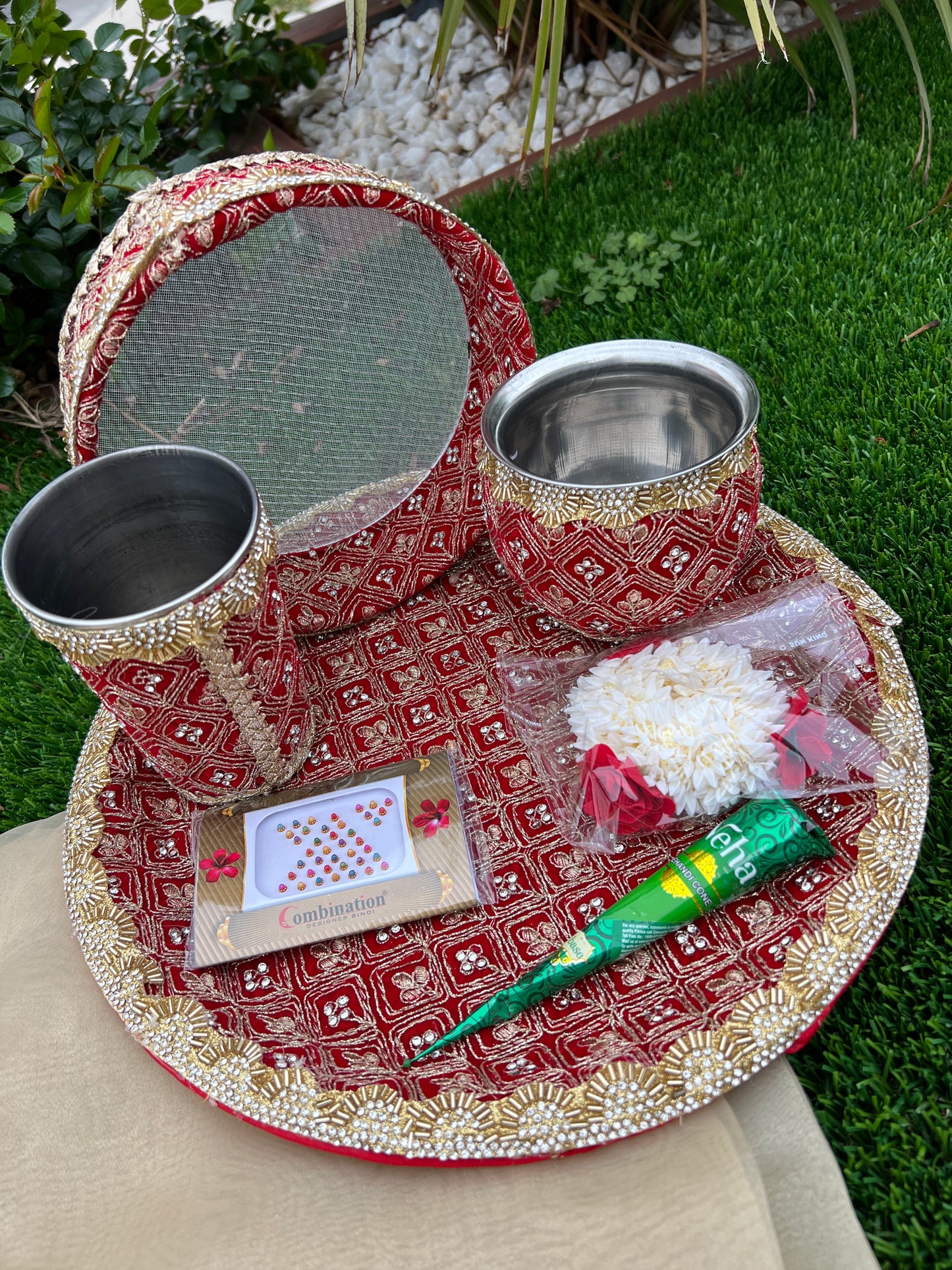 Karwa chauth Embroidered thali set