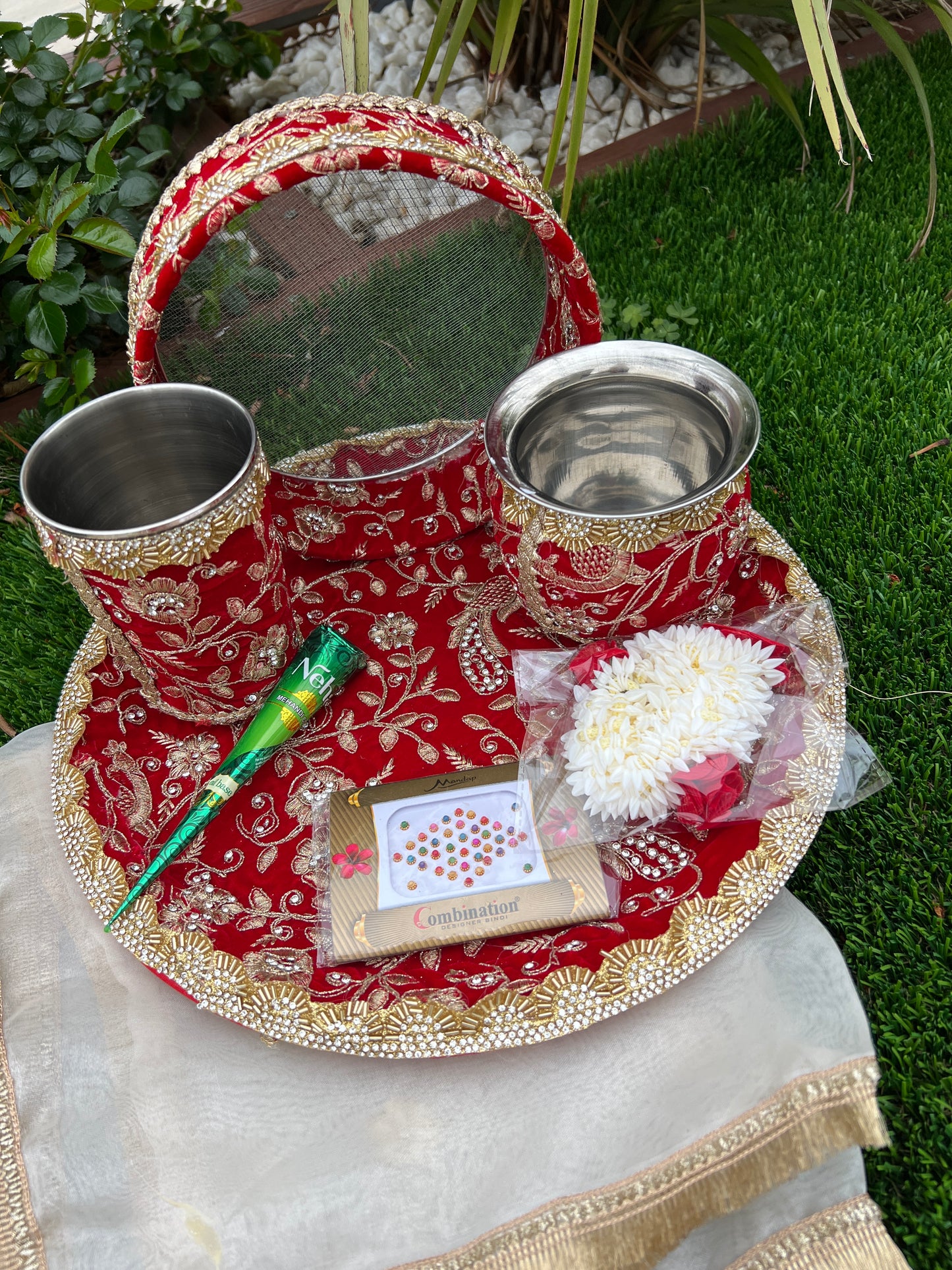 Karwa chauth Embroidered thali set