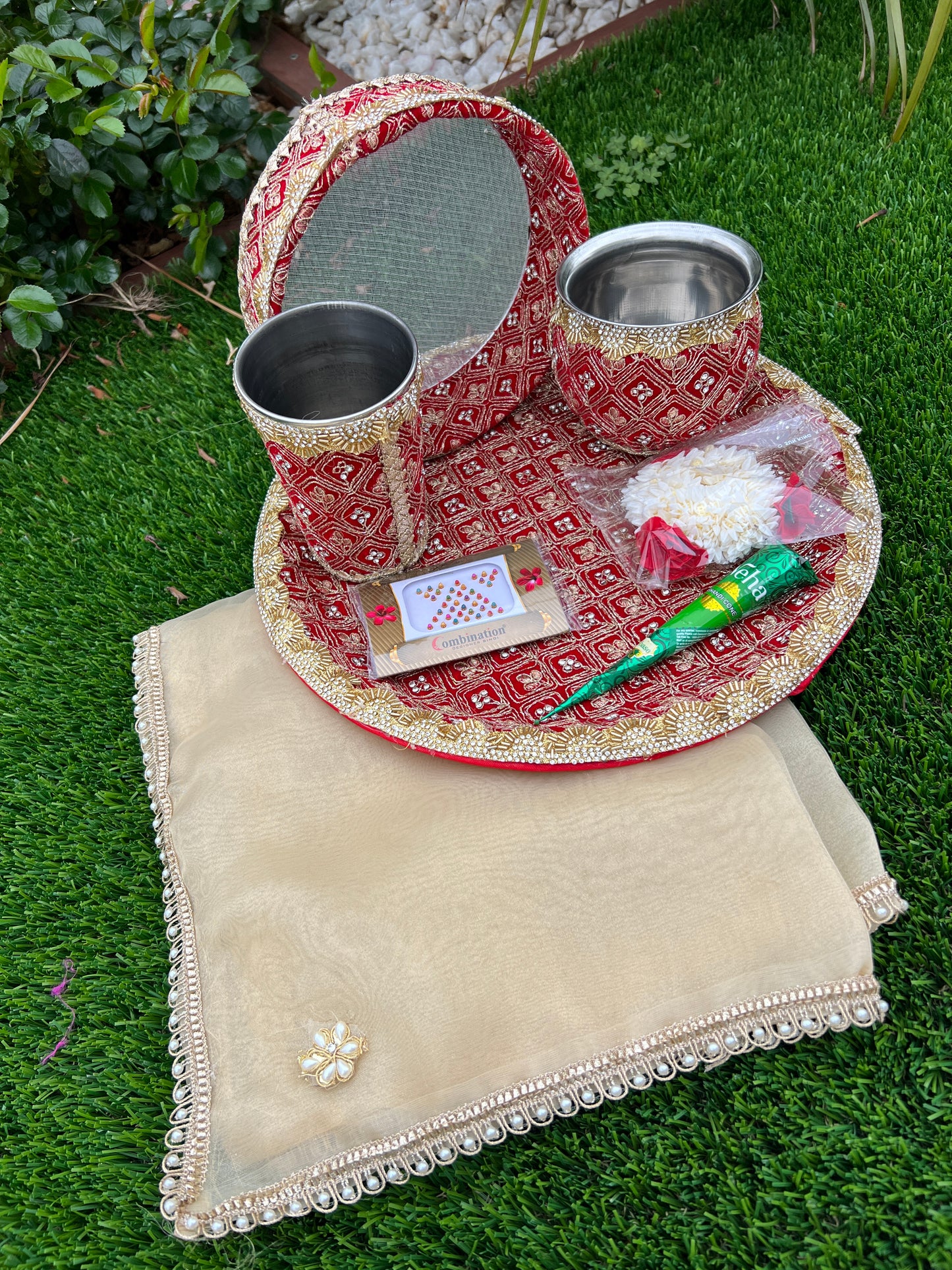 Karwa chauth Embroidered thali set