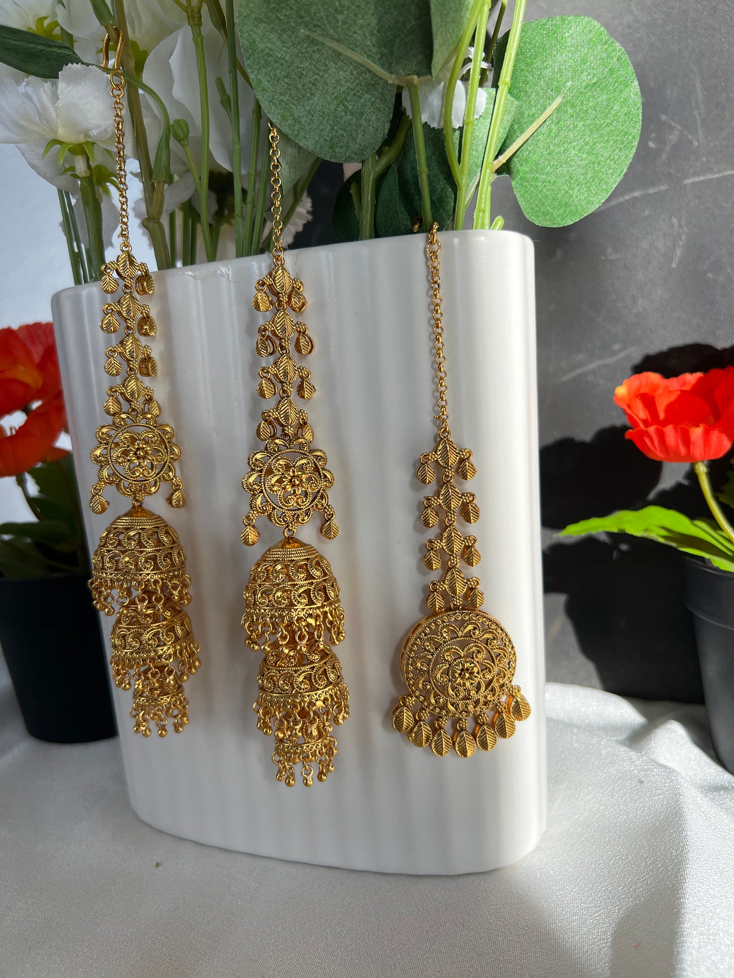 The Royal Filigree Triple-Layer Jhumka & Maang Tikka Set