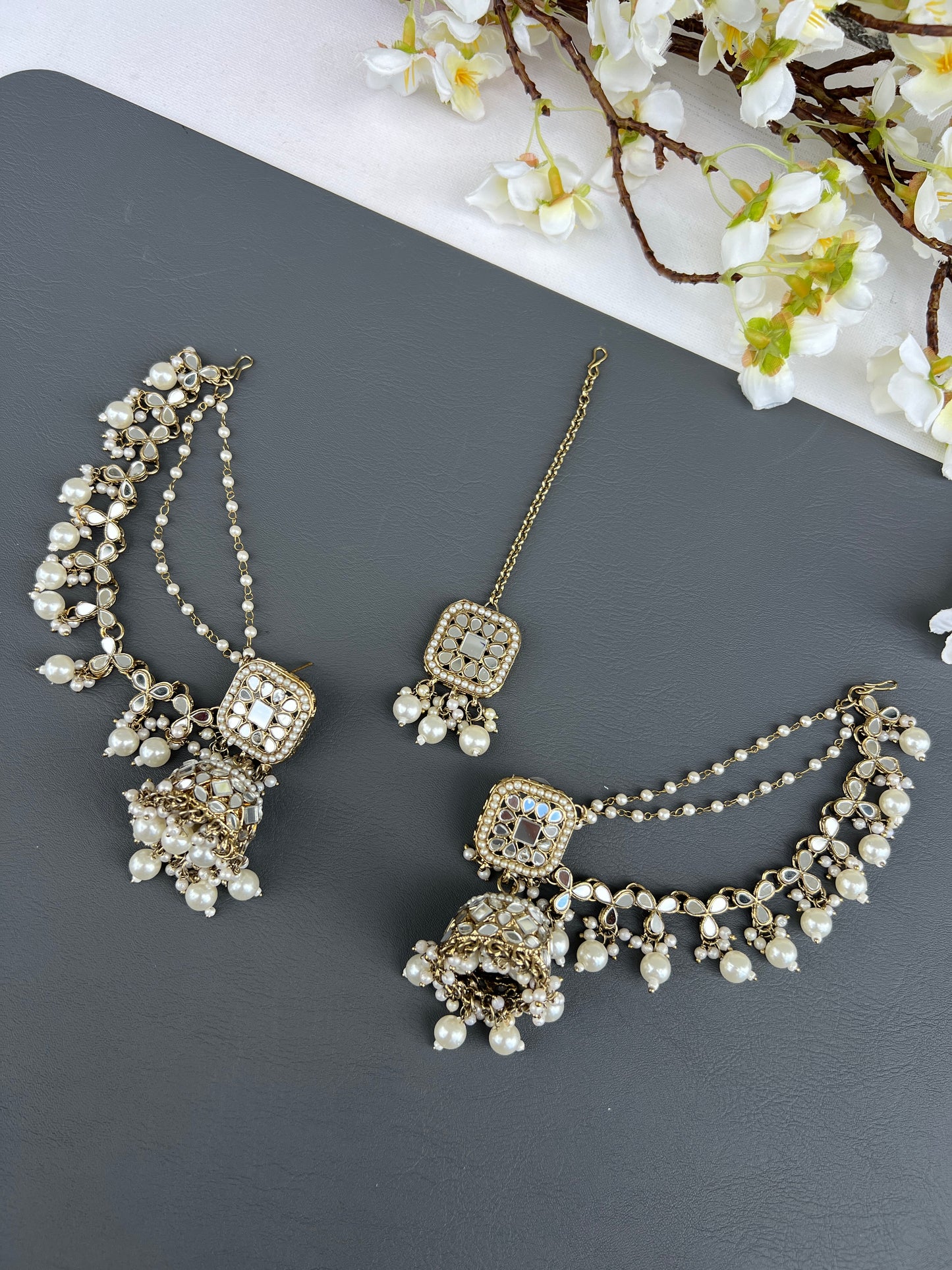 Rasika mirror earrings and tikka