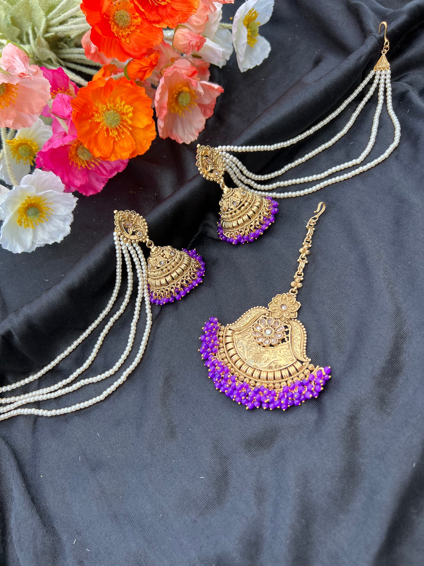 Patiala earrings and tikka set
