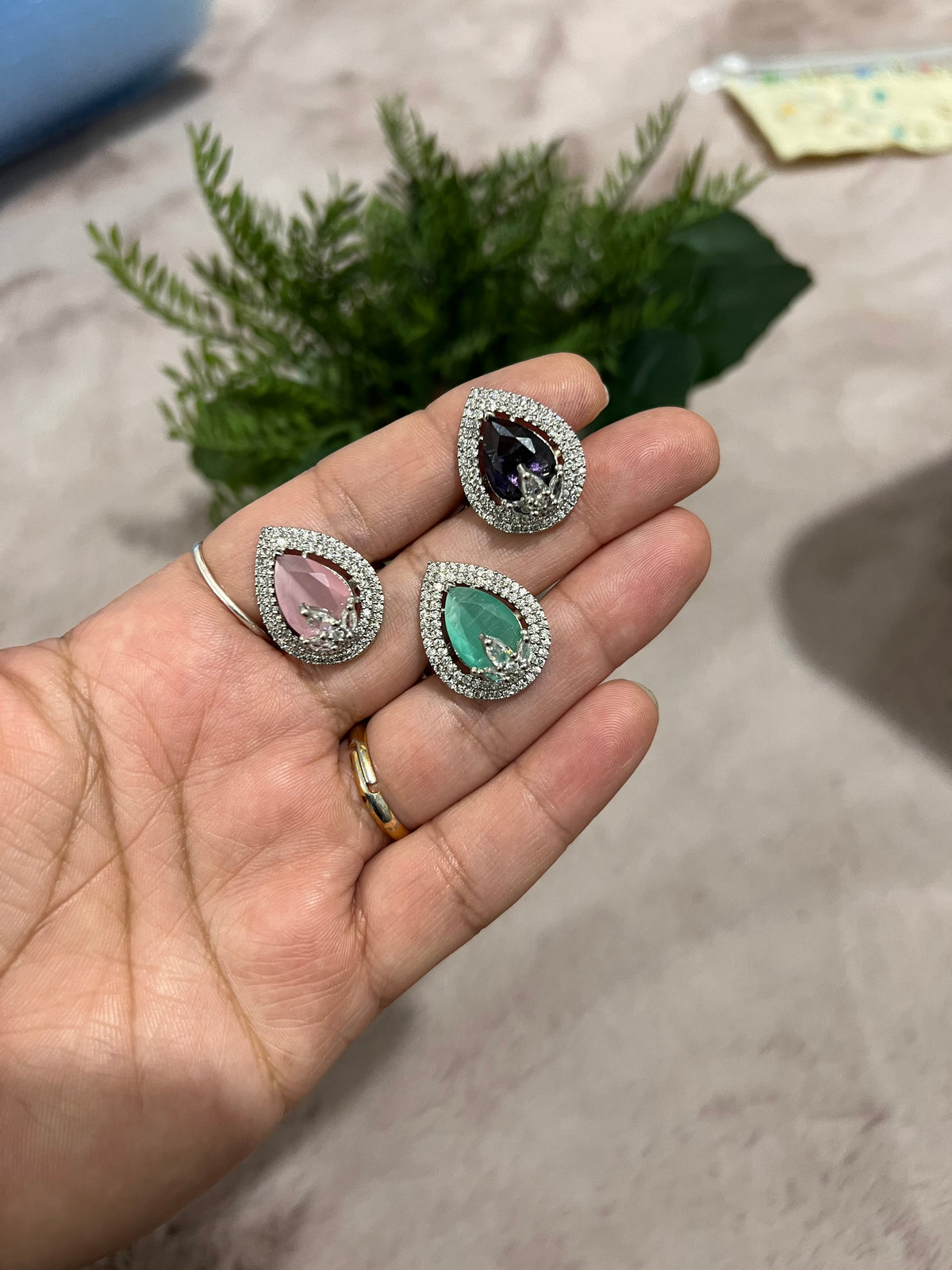 American diamond leaf shape rings
