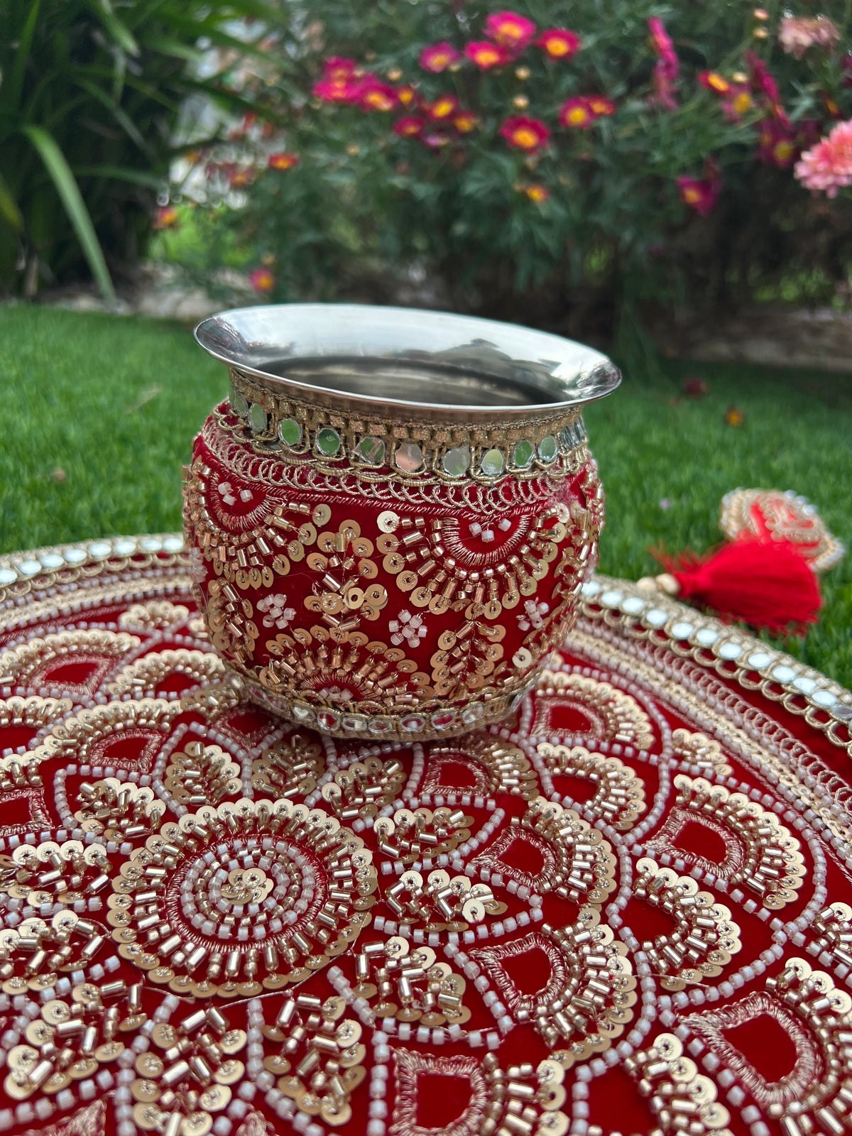 Royal Maroon Velvet Karwachauth Thali Set