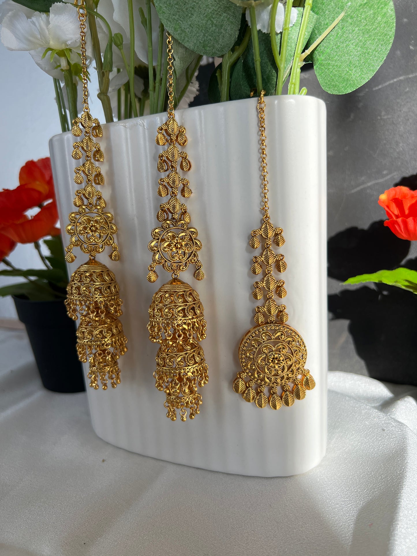 The Royal Filigree Triple-Layer Jhumka & Maang Tikka Set