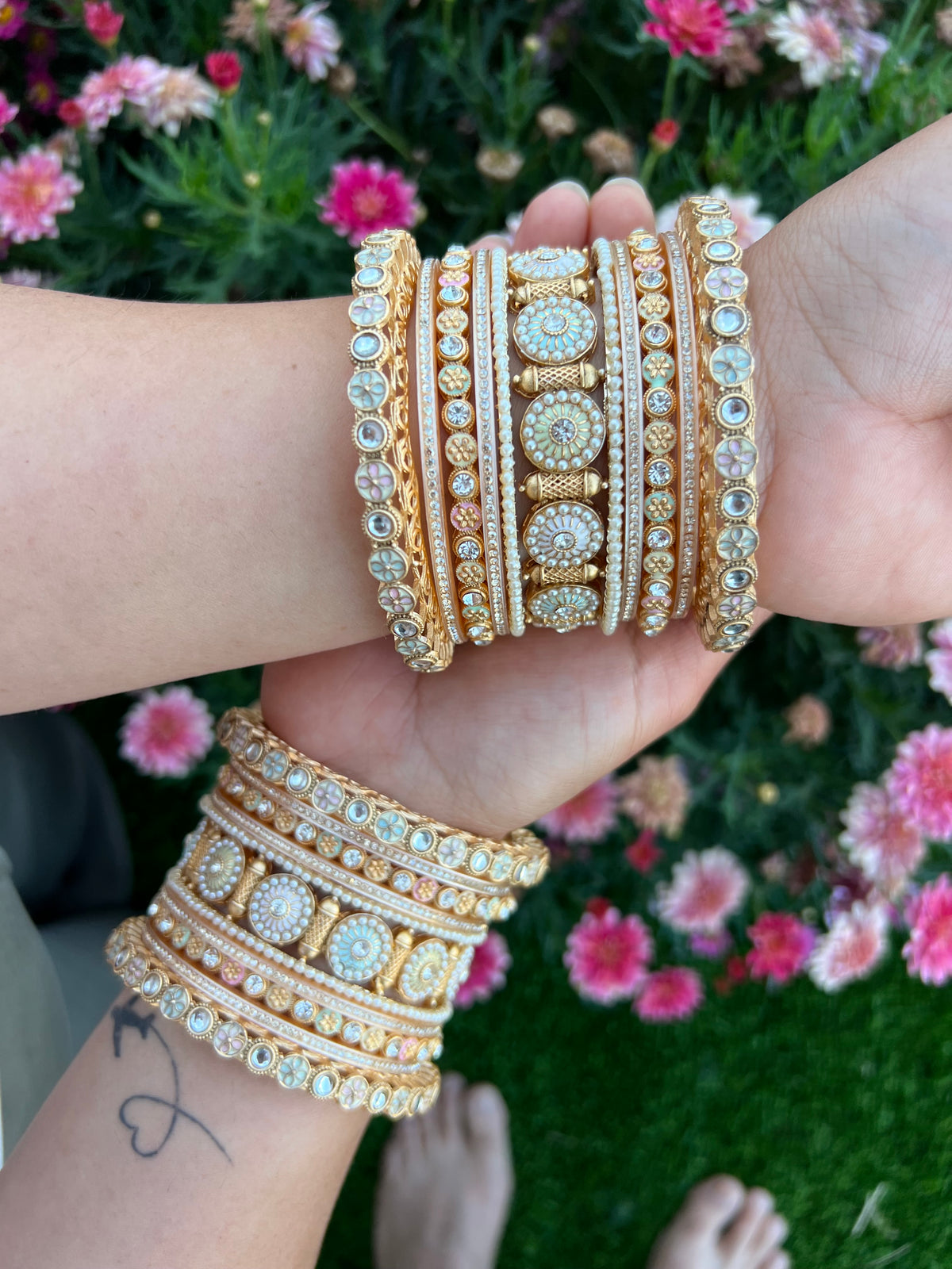 Blooming Grace Pastel Pearl & Kundan Bangles Set( Both hands)