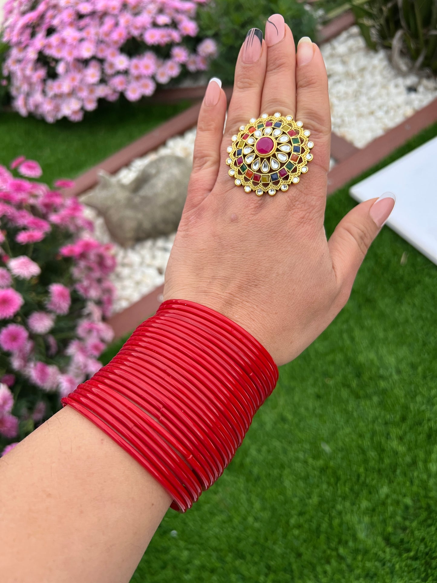 Red glass plain bangles set ( stack)