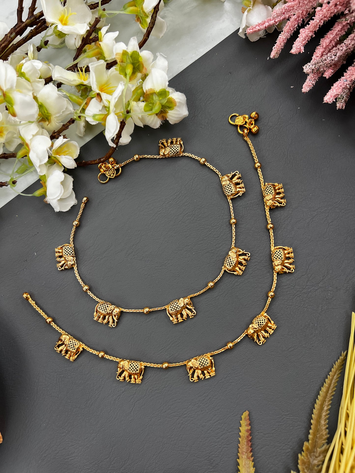 Gold plated Elephant Charm Anklets