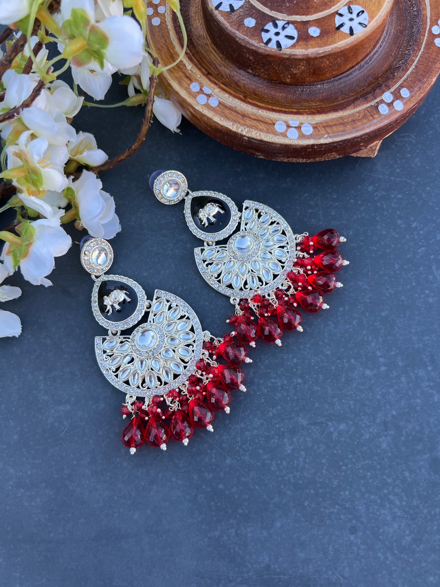 Red kundan earrings