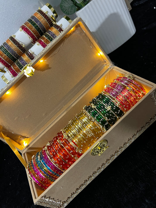 The Royal Heritage Embroidered Bangle Box & Multi-Color Glass Bangle Set