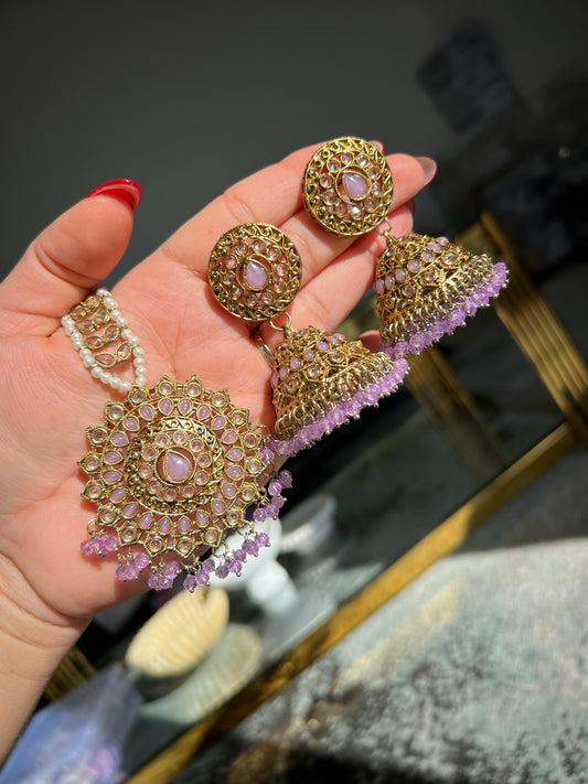 Lavender jhumka & tikka set