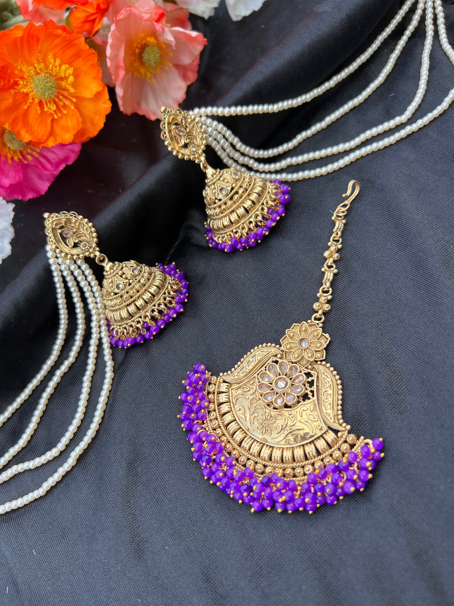 Patiala earrings and tikka set