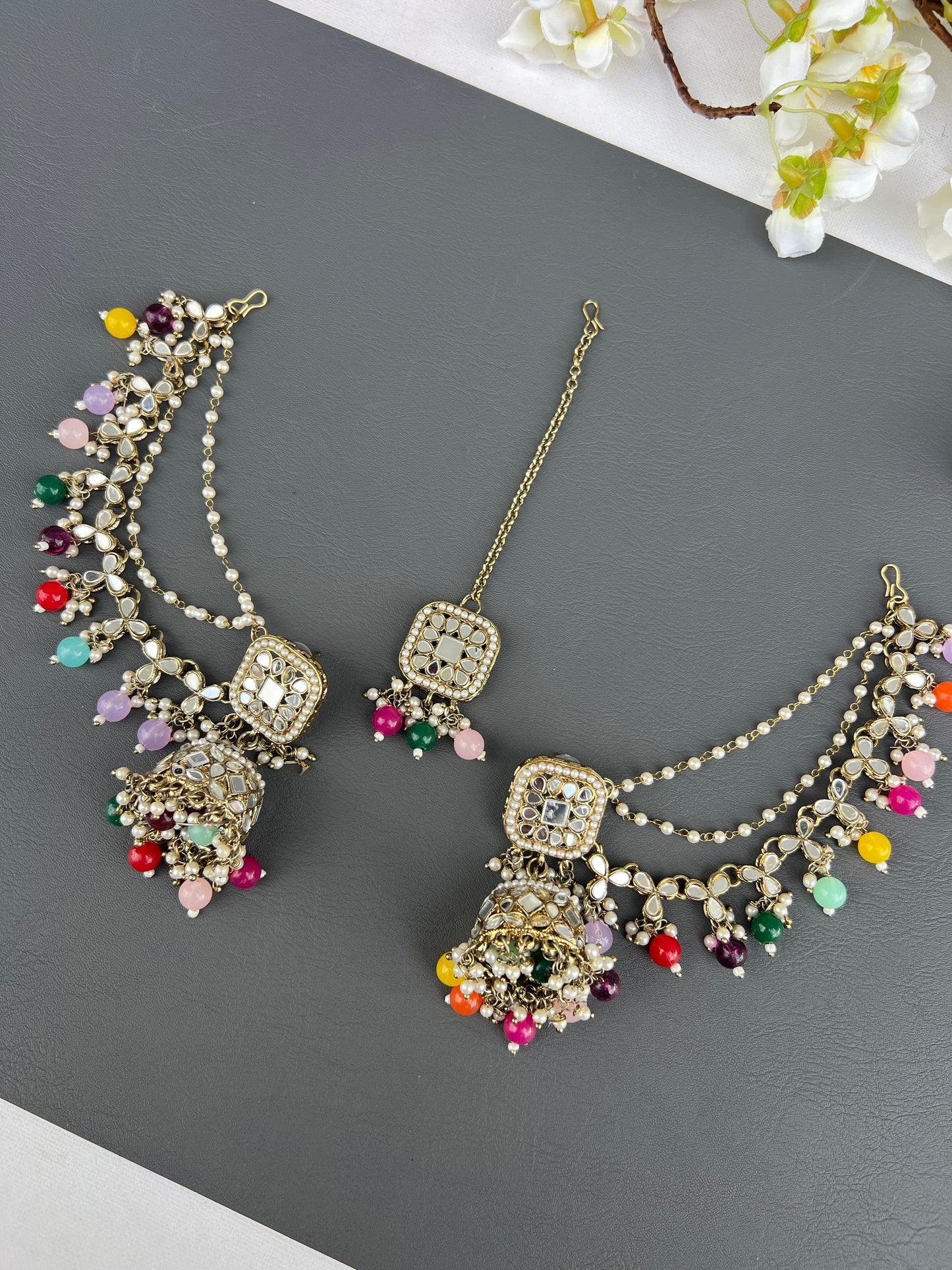 Rasika mirror earrings and tikka