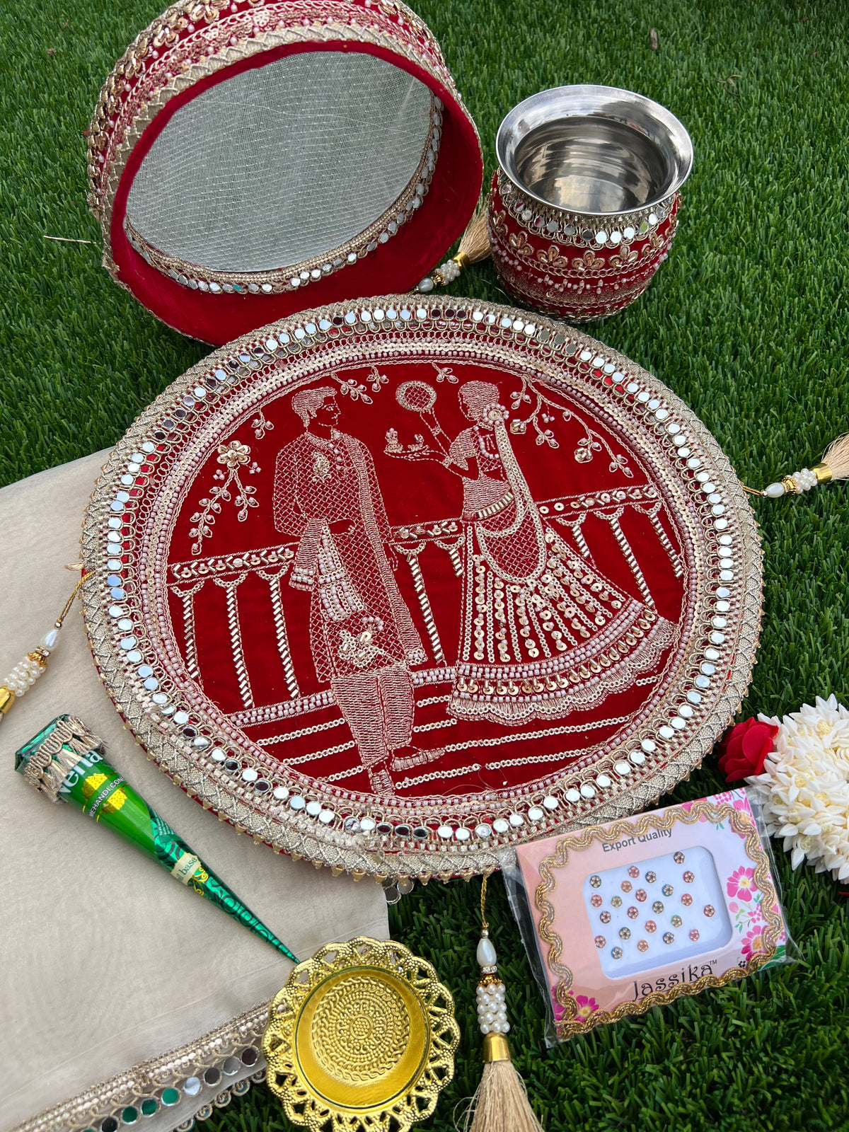 Royal  Embroidered Karwa Chauth Thali Set