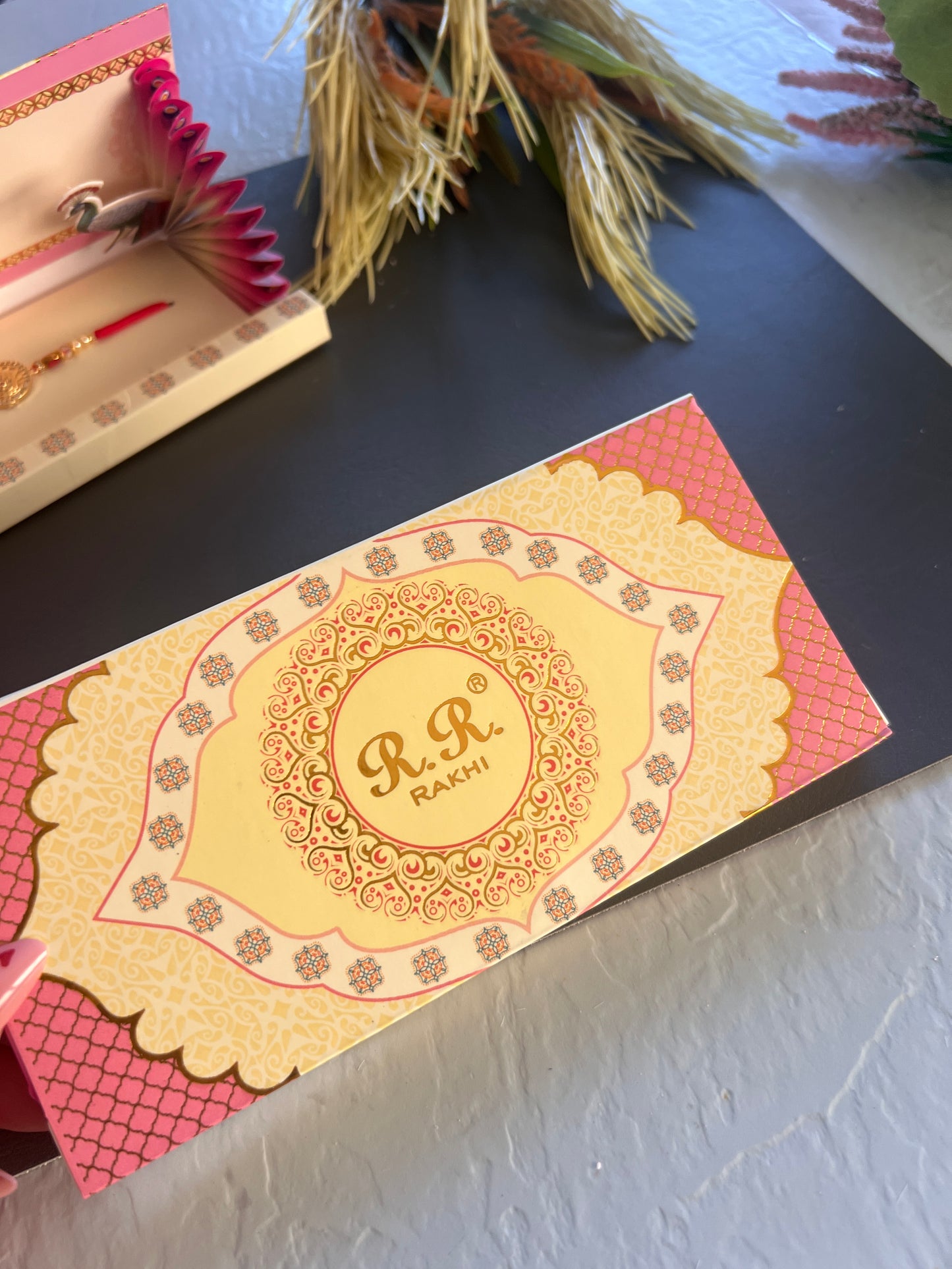 Luxury packing gold plated rubi rakhi