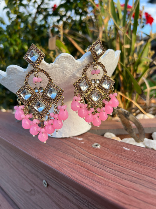 Pink kundan earrings
