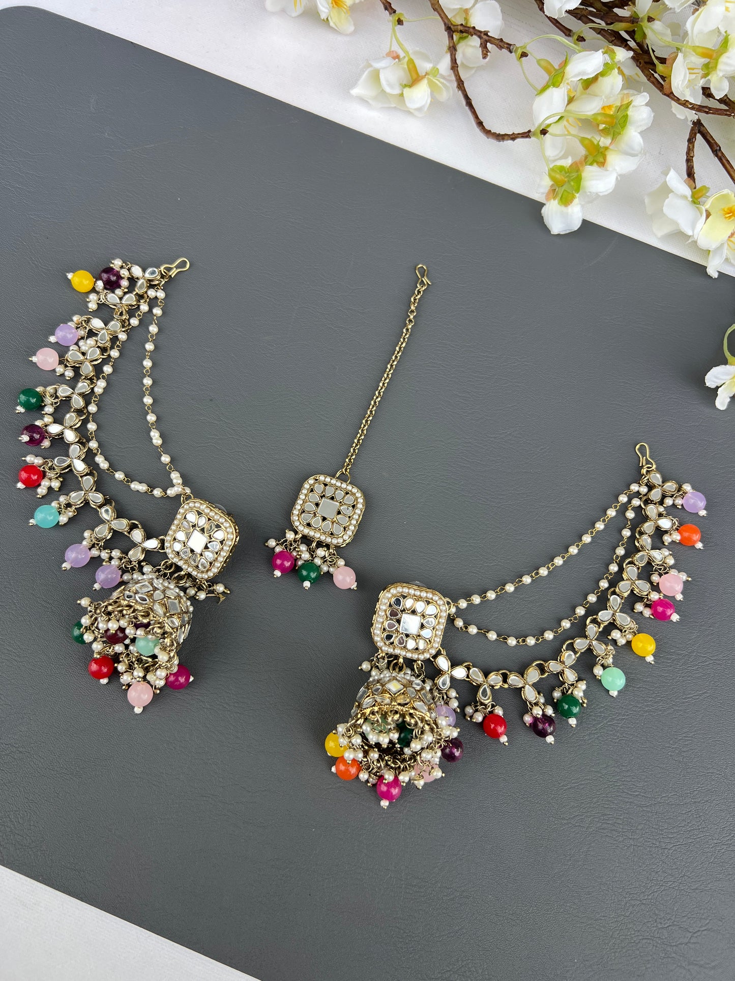 Rasika mirror earrings and tikka