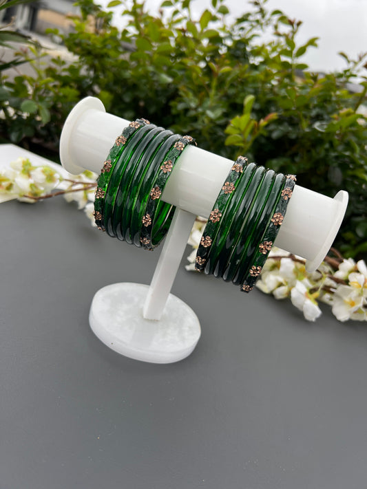 Green glass bangles set