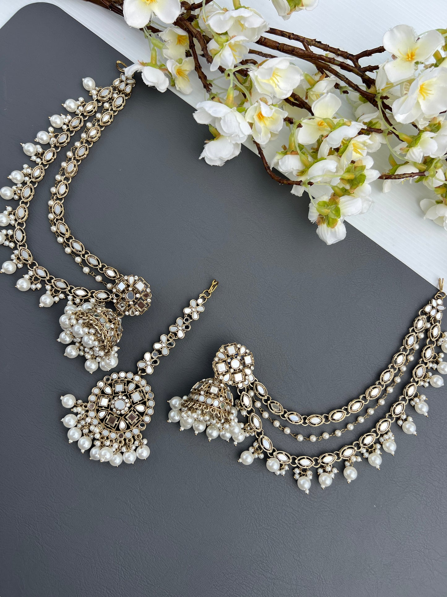 Sameera jhumka earrings with ear chains