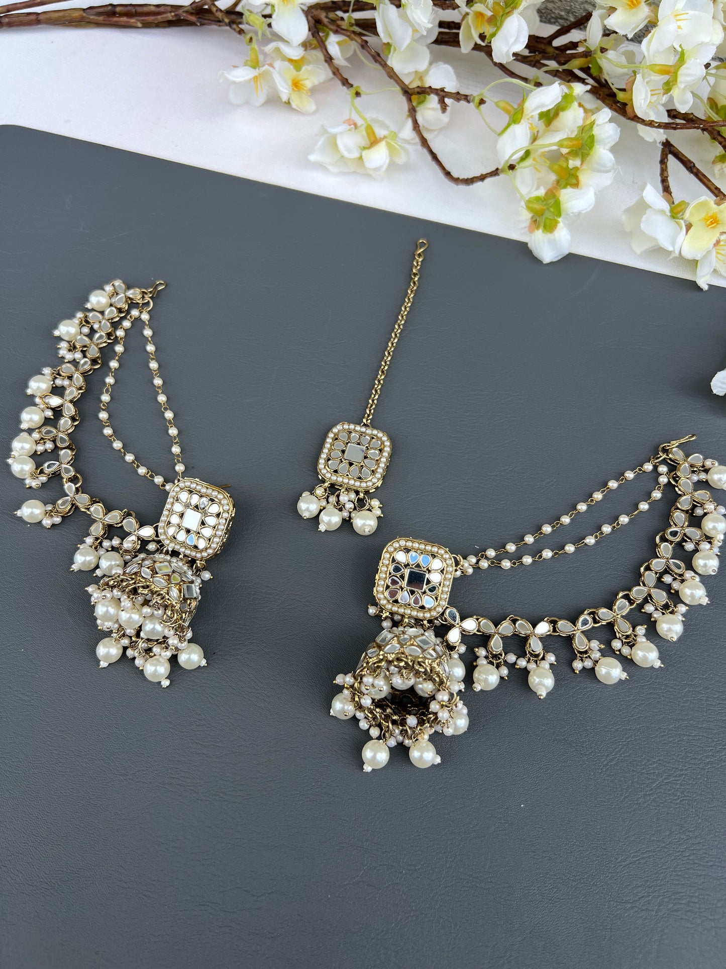 Rasika mirror earrings and tikka