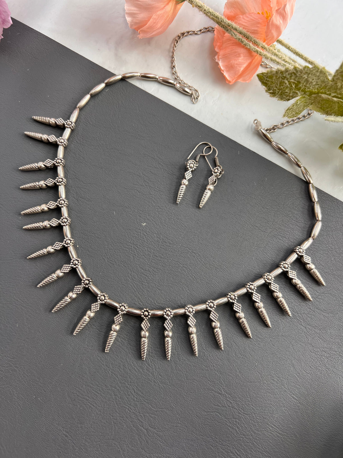 Tribal Spike Oxidised Silver Necklace Set