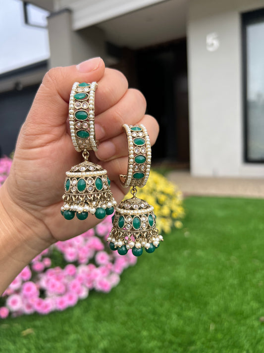 Green polki earrings