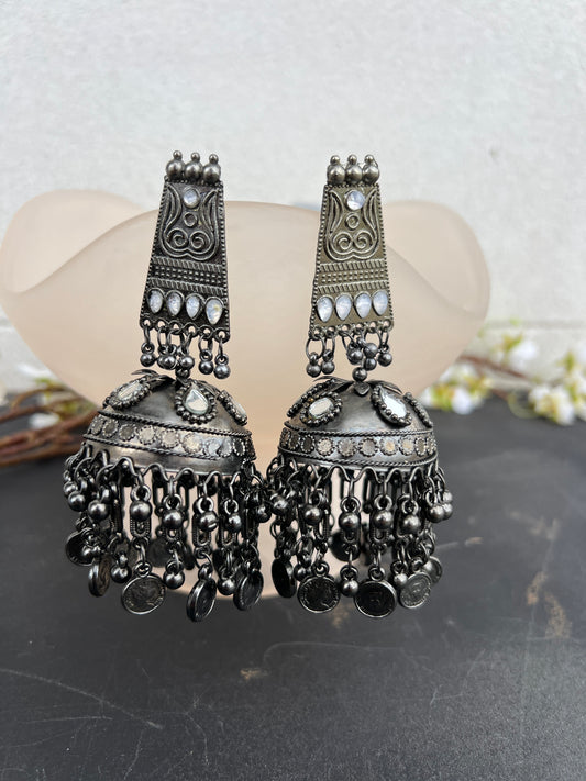 Oxidised oversized jhumka