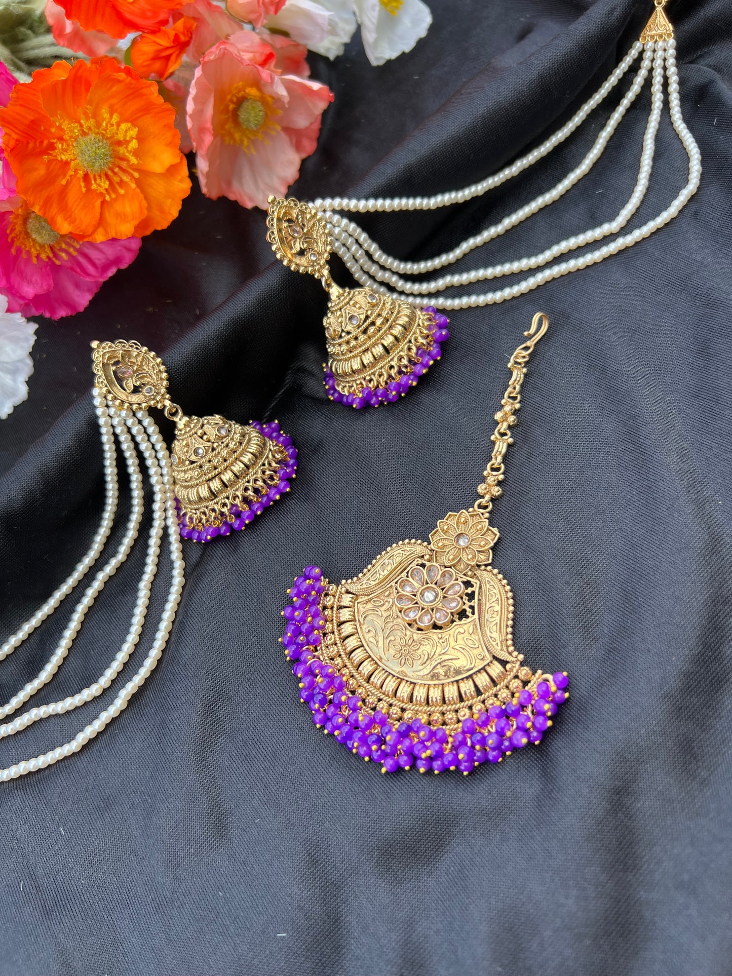 Patiala earrings and tikka set