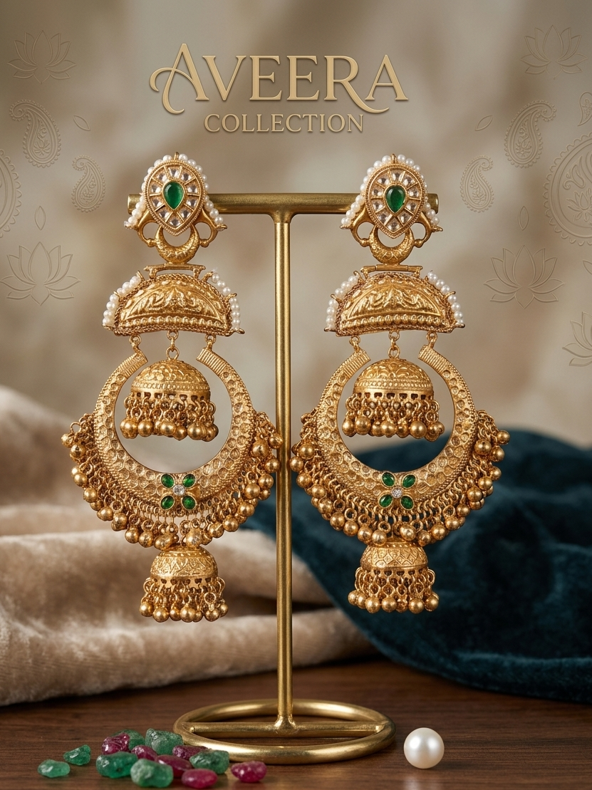 The Emerald Empress Kashmiri oversize Chand earrings