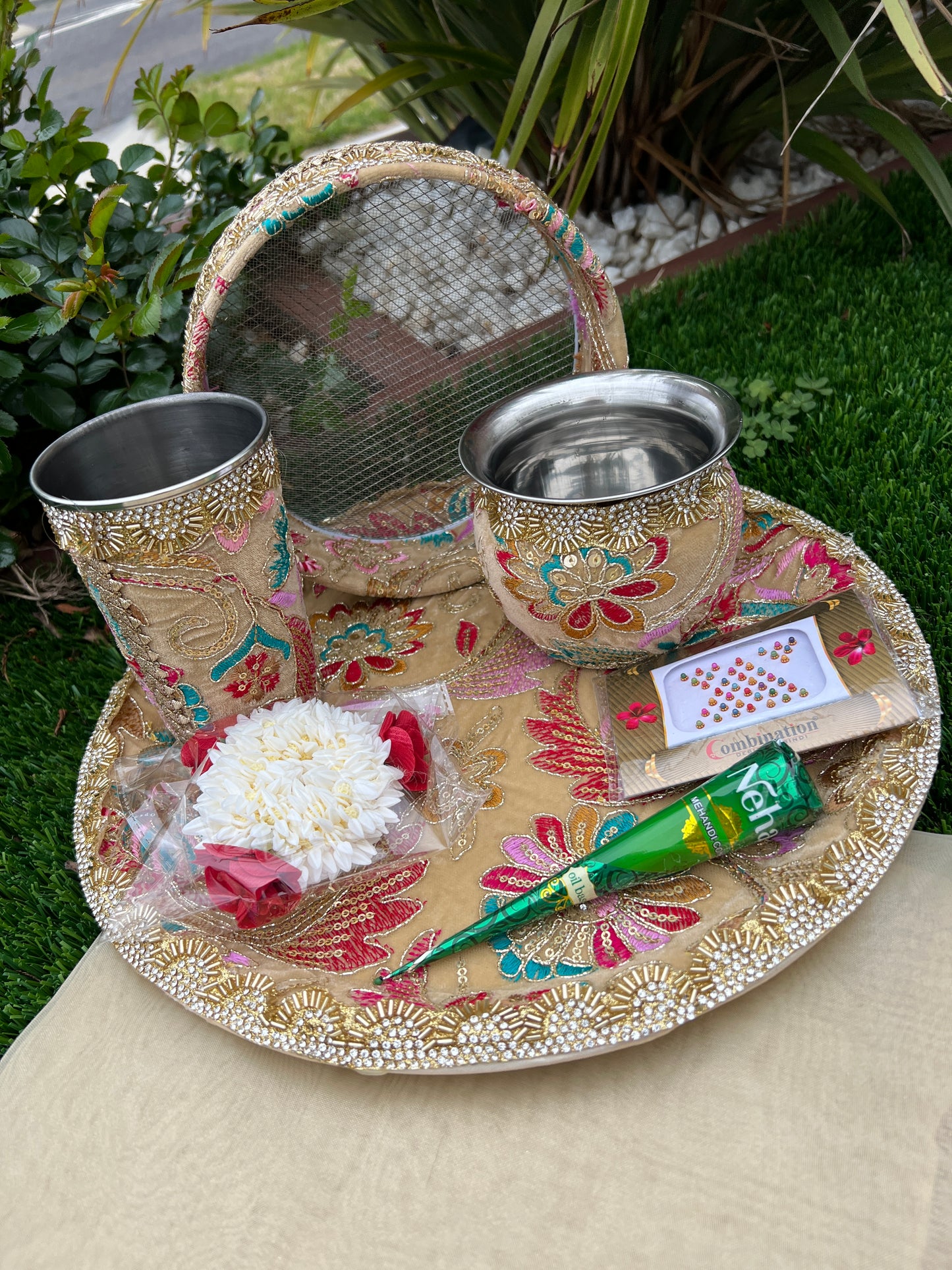 Karwa chauth Embroidered thali set