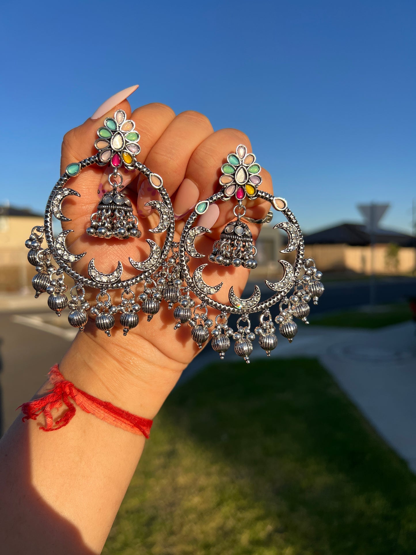 German silver chandbali earrings