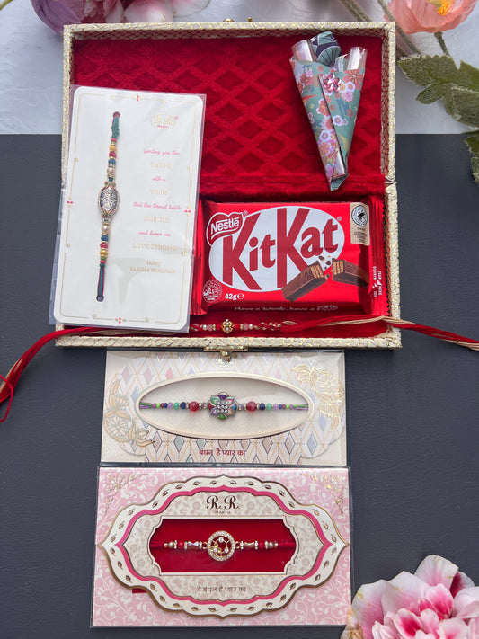 Sohna veer golden Rakhi hamper ( 4 Rakhis)