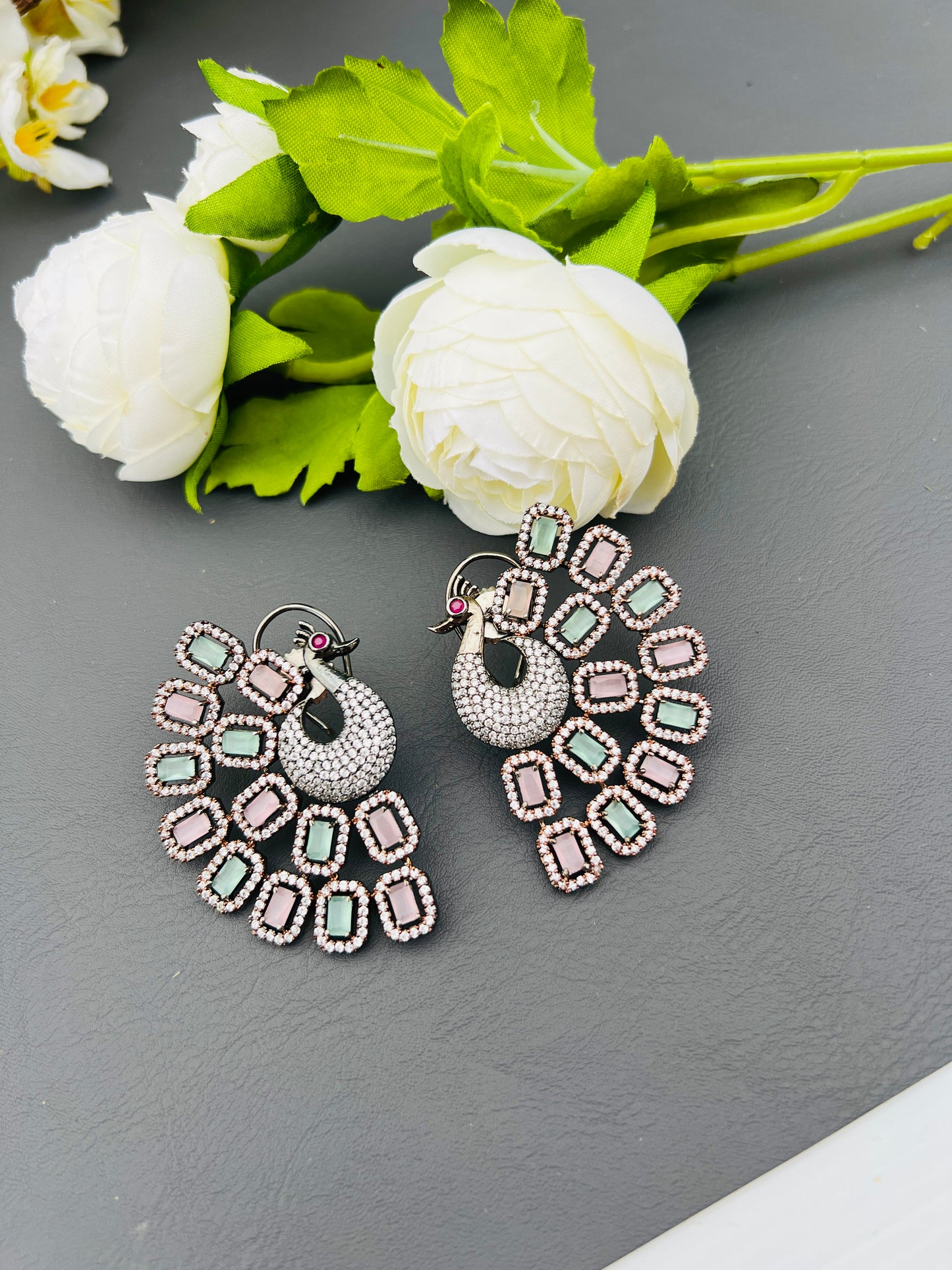 Peacock American diamond oversize studs