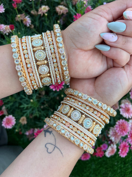 Blooming Grace Pastel Pearl & Kundan Bangles Set( Both hands)