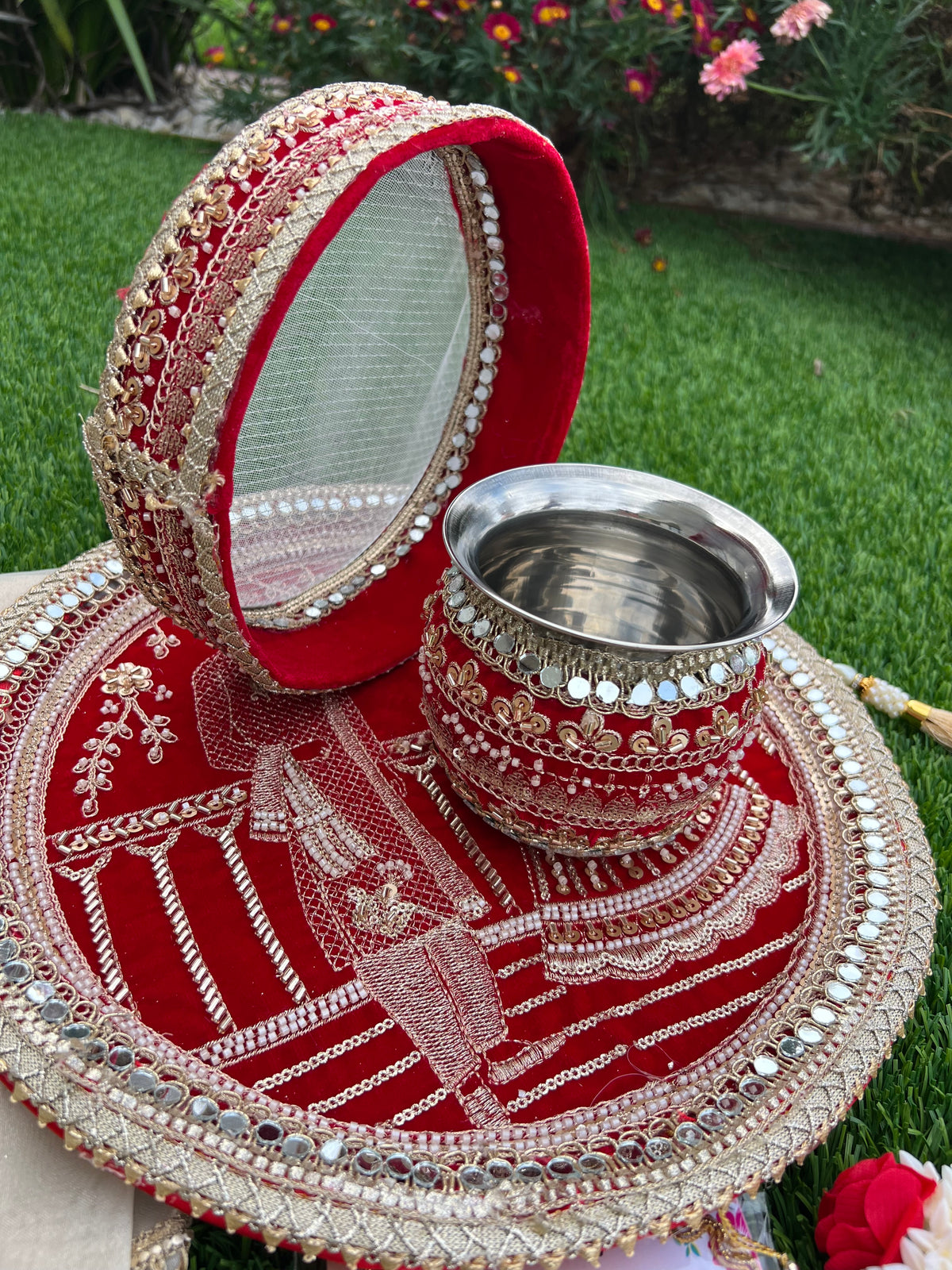 Royal  Embroidered Karwa Chauth Thali Set
