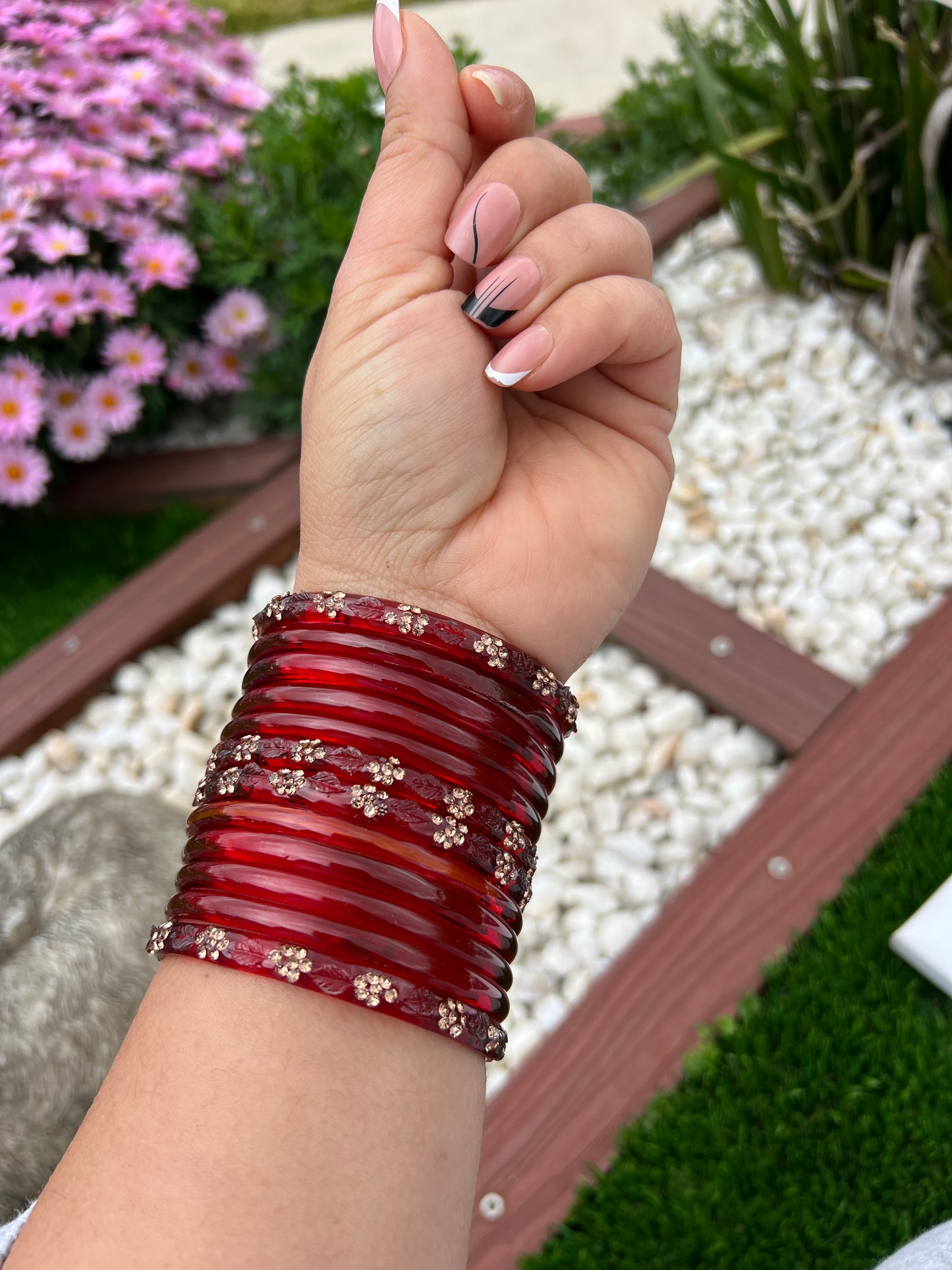 Maroon glass bangles set(stack)