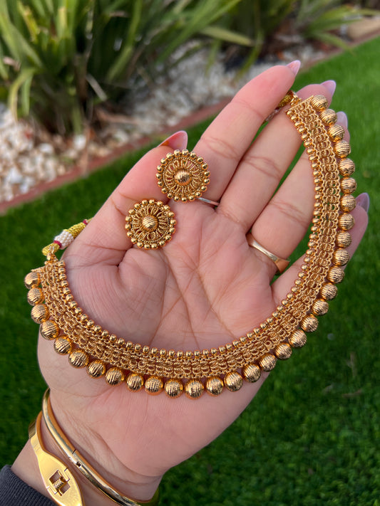 Aadhya Woven Gold Bead Necklace Set