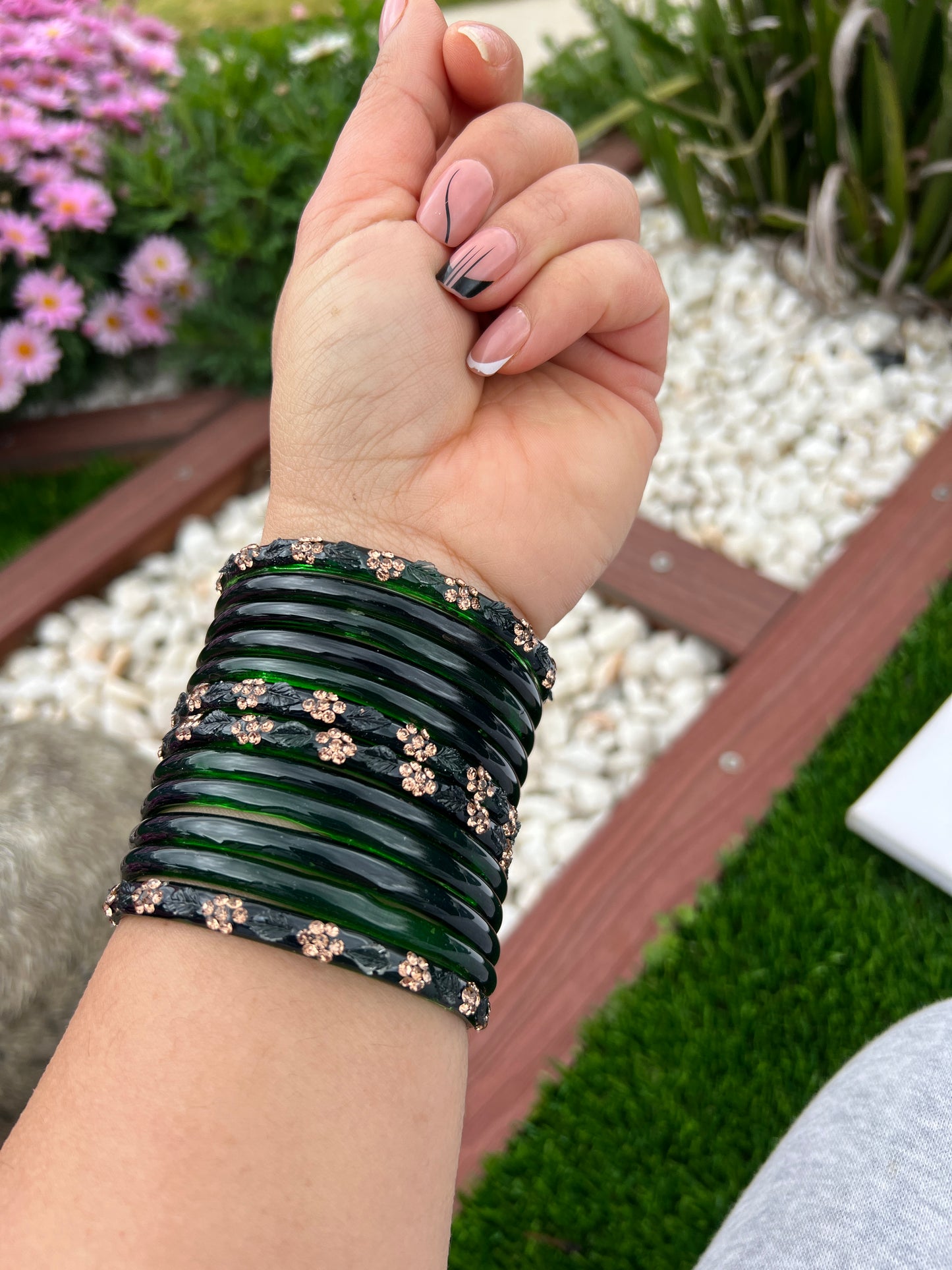 Green glass bangles set