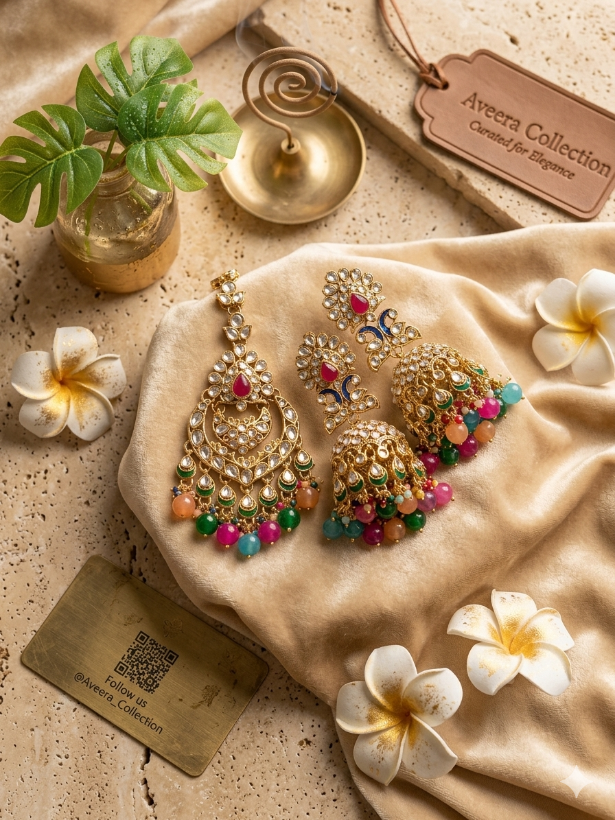 Sargun jhumka tikka set
