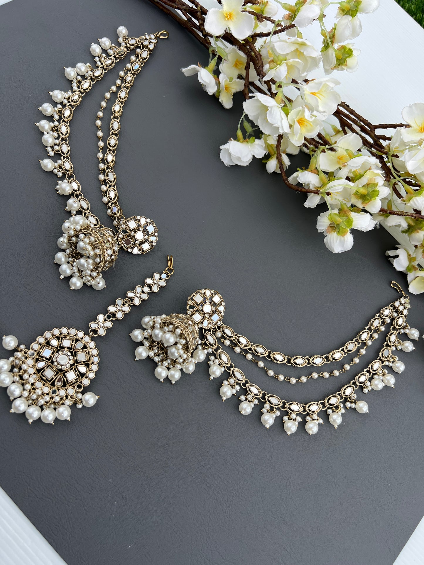 Sameera jhumka earrings with ear chains