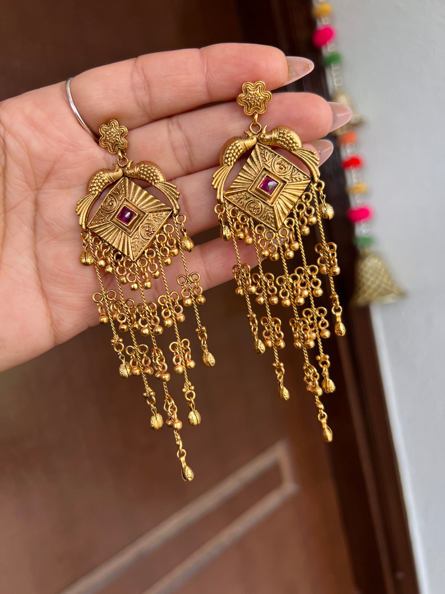 Aadrika Peacock Motif Chandelier Earrings